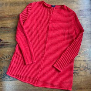Talbots Open Long Cardigan Sweater Red Textured